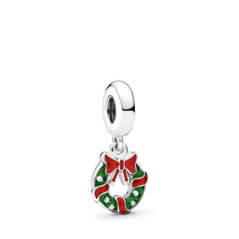 Pandora Holiday Wreath Dangle Charm Europe - Sterling Silver/Enamel/Green - 150726KRP